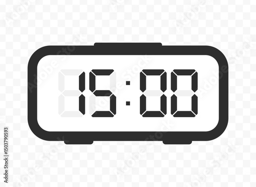 Vector illustration of fifteen o'clock digital clock icon sign and symbol. colored icon for website design .Simple design on transparent background.