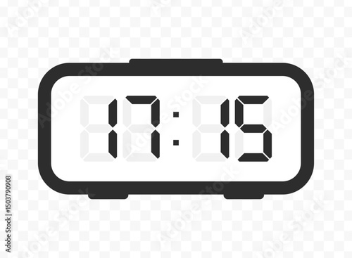 Vector illustration of quarter past seventeen digital clock icon sign and symbol. colored icon for website design .Simple design on transparent background.