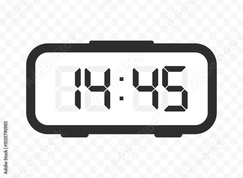 Vector illustration of quarter to fifteen digital clock icon sign and symbol. colored icon for website design .Simple design on transparent background.