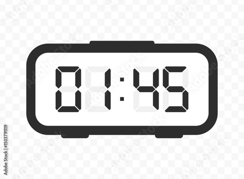 Vector illustration of quarter to two digital clock icon sign and symbol. colored icon for website design .Simple design on transparent background.
