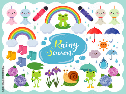 Whimsical Rainy Season Art: Monsoon Illustrations & Decorative Elements