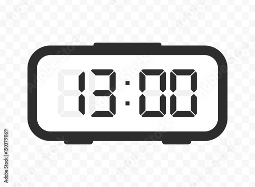 Vector illustration of thirteen o'clock digital clock icon sign and symbol. colored icon for website design .Simple design on transparent background.