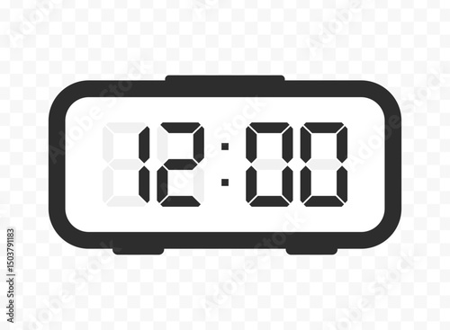 Vector illustration of twelve o'clock digital clock icon sign and symbol. colored icon for website design .Simple design on transparent background.