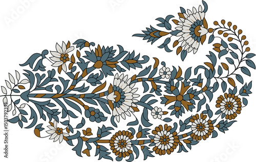 The design has a classic, traditional look, resembling Mughal, Kashmiri, or Persian-inspired embroidery or textile art.