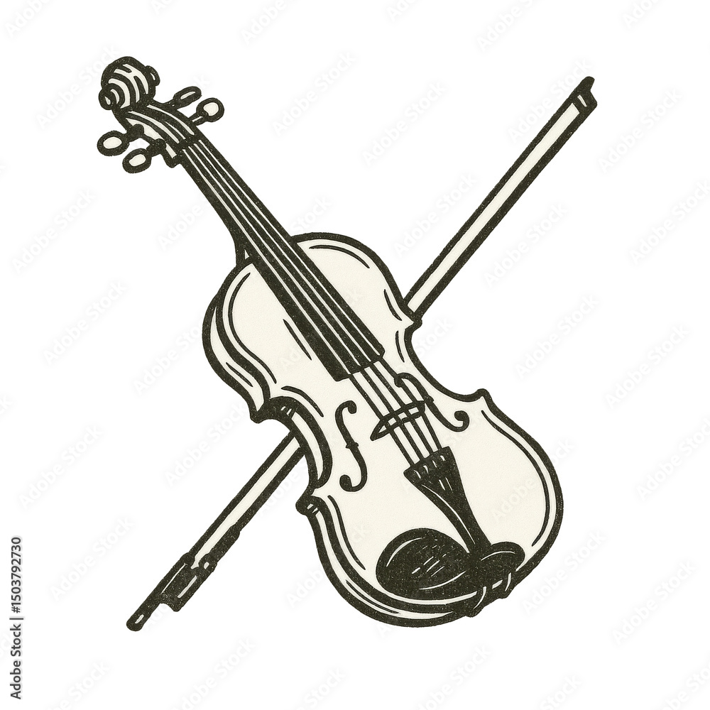Obraz premium Vintage Violin Illustration: A beautifully detailed, hand-drawn style depiction of a classic violin and bow, evoking a sense of artistry, heritage, and timeless musical expression.