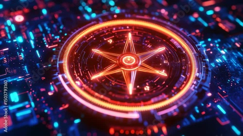 Wallpaper Mural Futuristic digital compass glowing with blue and red lights on a high tech interface, Futuristic digital compass with glowing blue and red lights and intricate details Torontodigital.ca