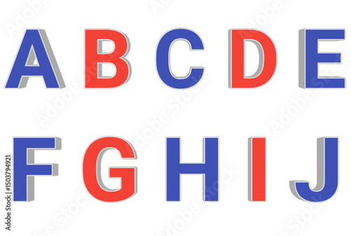 3D Alphabet Letters in Red and Blue, abc letters