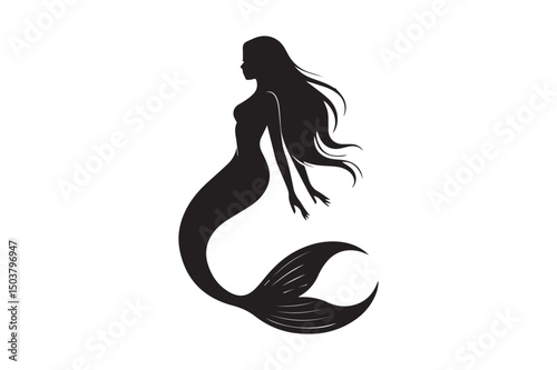 Mermaid Silhouette Vector – Elegant Fantasy Sea Creature Clipart for T-Shirt, Print, KDP, and Digital Design