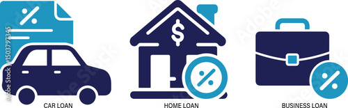 Loan Icon Set Car, Home, and Business Loan Icons