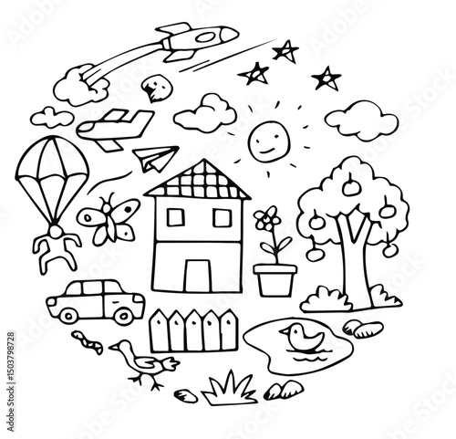 Vector illustration of Doodle cute for kid, Hand drawn set of cute doodles for decoration on white background.	