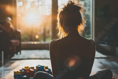 Serene sunset silhouette of a woman indoors