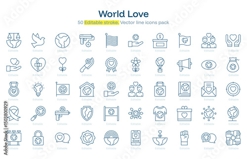 World Love line icon pack. World Love Stroke icon set. Editable Stroke icon