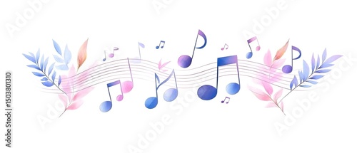 A colorful musical note with a pink and blue background