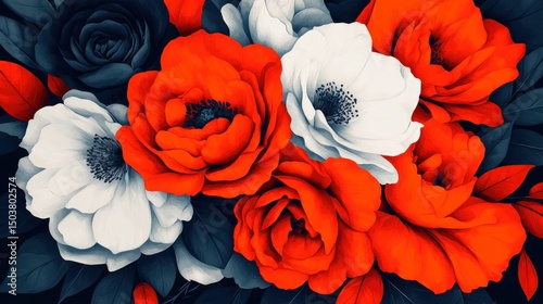 Moody Red And White Flowers Dark Background Pixel Art