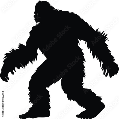 Silhouette of Bigfoot Sasquatch Walking Vector Illustration on White Background