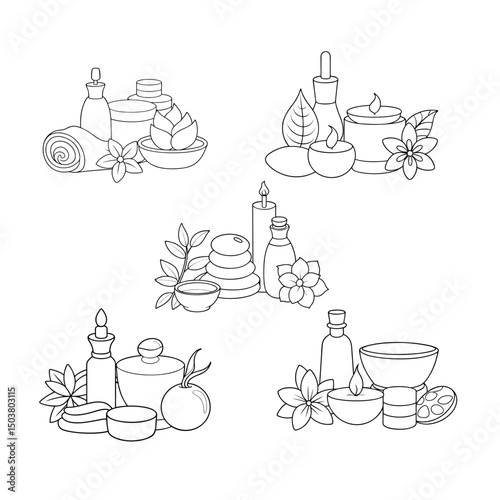 Elegant Spa Treatment Elements: A Relaxing Collection of Outline Illustrations
