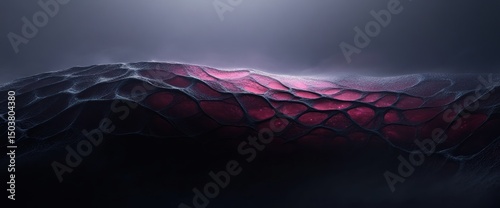 Mysterious Dark Red And Purple Galaxy Landscape With Glowing Particles