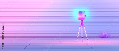 A tripod is standing in front of a wall