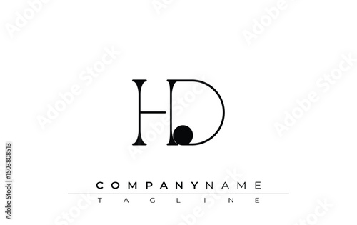 HD Typography Logo Design. Stylish monogram design depiction featuring the letters H and D combined in an artistic signature style, delivering a unique and creative visual representation.