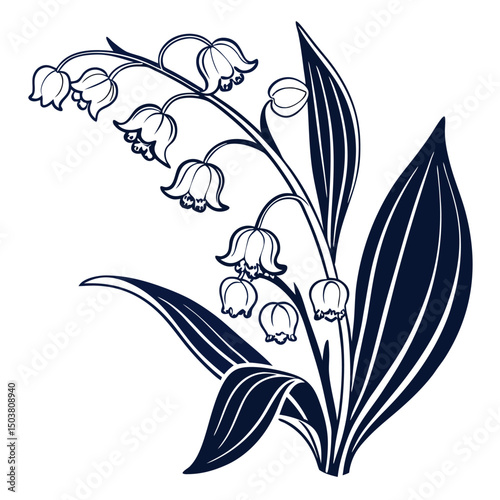 Lily of the valley glyph icon on white background. Adobe Illustrator Artwork