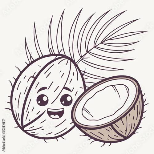 Tropical-coconut-icon  on white background, Instant Digital Download. Illustration for prints on t-shirt and bags, posters