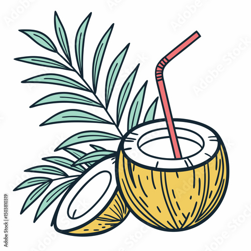 Coconut-drink on white background, Instant Digital Download. Illustration for prints on t-shirt and bags, posters