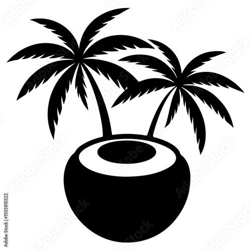 Tropical-coconut-icon  on white background, Instant Digital Download. Illustration for prints on t-shirt and bags, posters