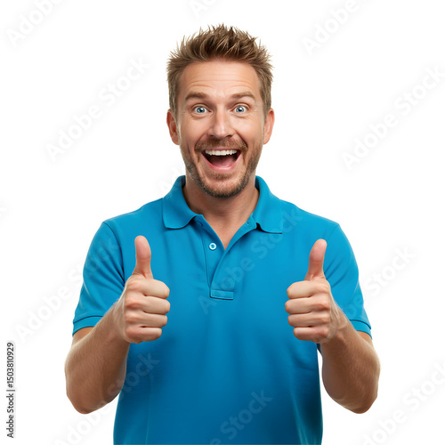 Enthusiastic man giving a thumbs up gesture showing approval and positive emotion