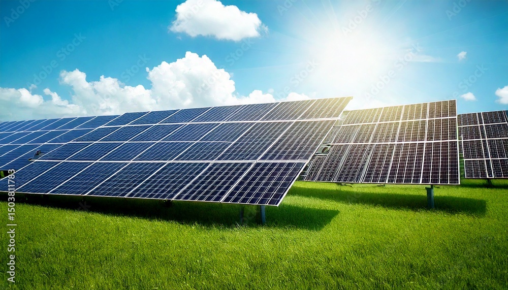 Green energy reduce carbon emissions and makes earth cleaner and more ecological. Solar panels park generating green energy electric. Green energy reduce carbon emissions and makes earth cleaner and more ecological. Solar panels park generating green energy electric.
