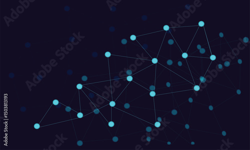 A futuristic technology background showing glowing blue nodes and connecting lines on a dark backdrop, representing digital networking, data communication, or blockchain structure.