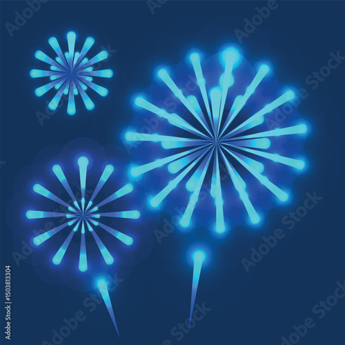 Celebration Simple Blue Fireworks On Dark Blue Background ,Vector Illustration Collection	
