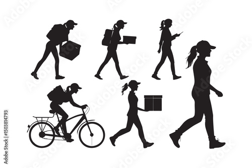 Delivery Woman Silhouettes 6 Vector Illustrations for Design Projects