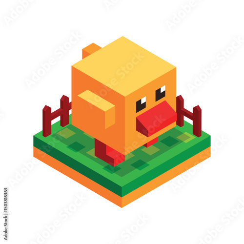Isometric Duck at the Farm Land