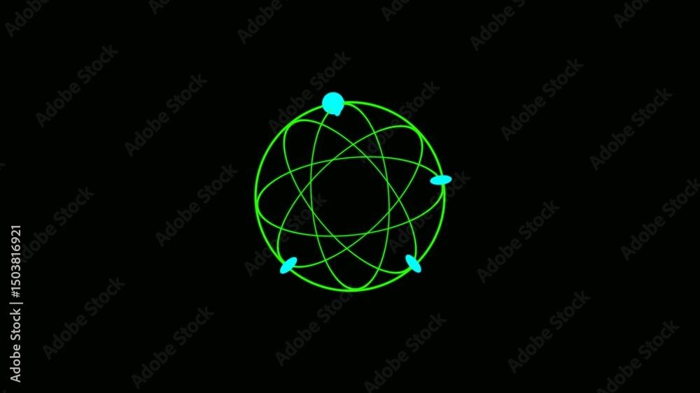 Rotating Red Atom. Electron Atom Orbit 3D Model Animation. Magic Shiny ...