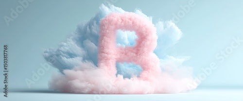 Pastel Pink and Blue Clouds Forming Letter B on Light Blue Background
