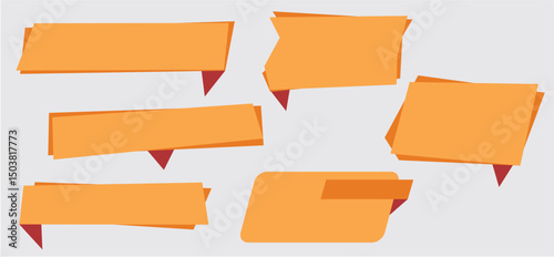 Flat text box Banner Set – Vector Design Elements, Modern Orange text box Labels for Infographics and Web, Editable Flat Ribbon Tags and Title Banners