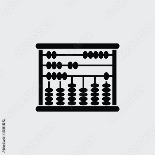 Flat Silhouette Icon of a Vintage Abacus Representing Mathematics, Calculation, and Education in a Minimalist Black and White Style