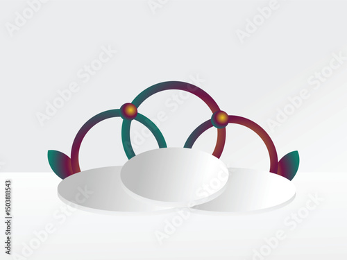 Futuristic Metallic Podium with Colorful Orbs For Beauty Product Presentation