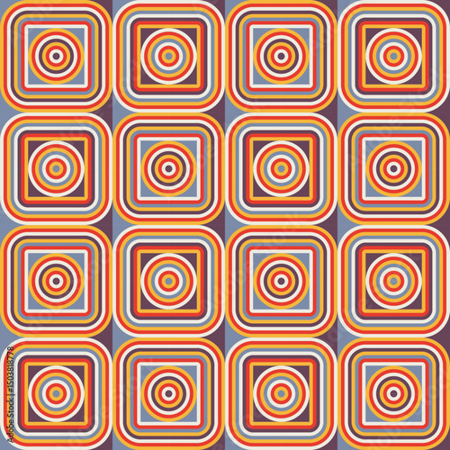 Vintage background design. Geometric seamless pattern. Squares with rounded corners. Decorative mosaic ornate. Vector illustration.	