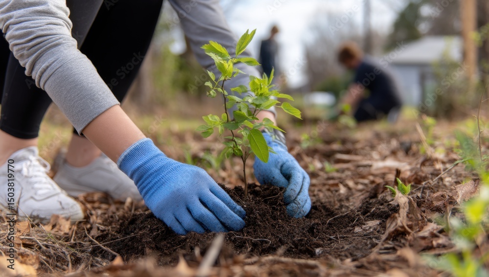 Fototapeta premium Person planting tree in the ground
