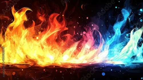 Dreamy Faded Flames Background: Vibrant Red Orange Yellow and Blue Hues
