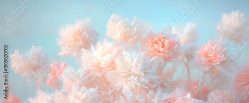Dreamy Floral Background Pastel Pink White Flowers Light Blue Sky
