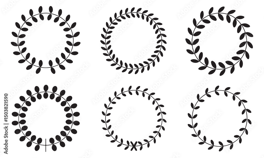 Collection of Black Laurel Wreath Icons - Decorative Symbol on White Background Collection of Black Laurel Wreath Icons - Decorative Symbol on White Background