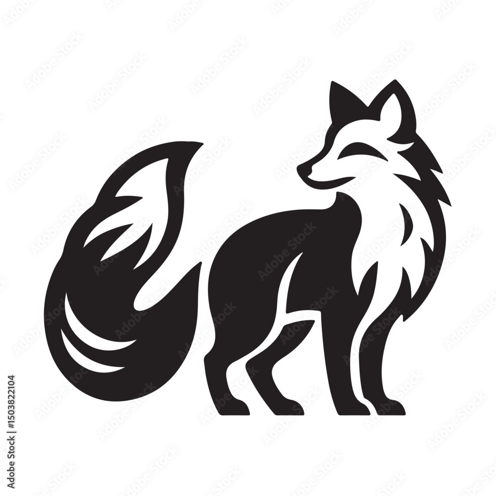 Fototapeta premium Fox silhouette black and white vector icon
