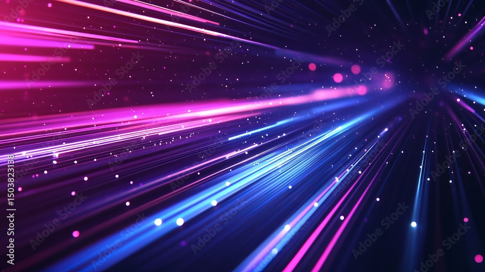 Fototapeta premium Abstract background with pink and blue light streaks and small dots for a futuristic design look