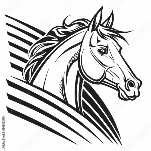 Striking Horse Head Vector Design Black and White Equine Portrait Elegant Horse Art Equestrian Illustration Detailed