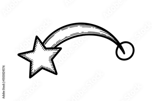 Hand drawn shooting star vector illustration isolated on transparent background