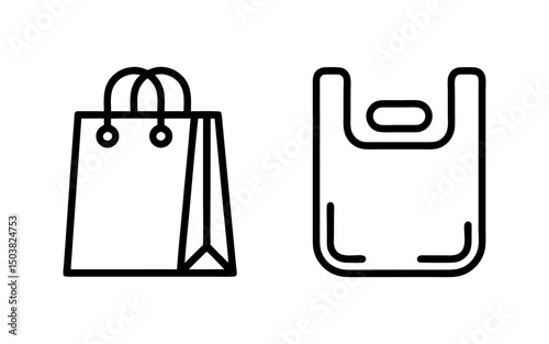 Paper bag and plastic bag icons vector illustration isolated on transparent background