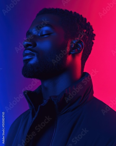 Dramatic portrait of a man with colorful lighting