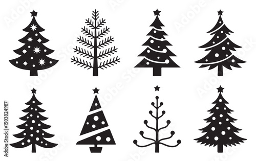 Black and White Christmas Trees with Star Toppers for Holiday Season Decorations